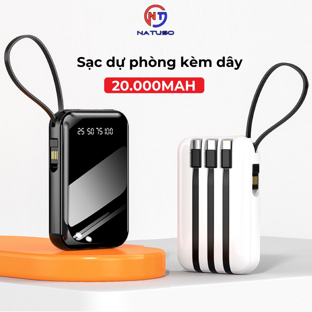 Sạc dự phòng 20000mAh YM458 dung lượng pin lớn tích hợp dây sạc nhanh cho nhiều thiết bị điện thoại
