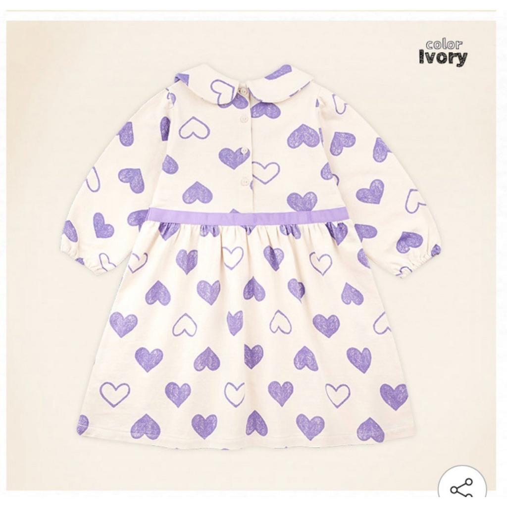 Váy nỉ da cá cổ sen tim tím bé gái Moli. HA3916