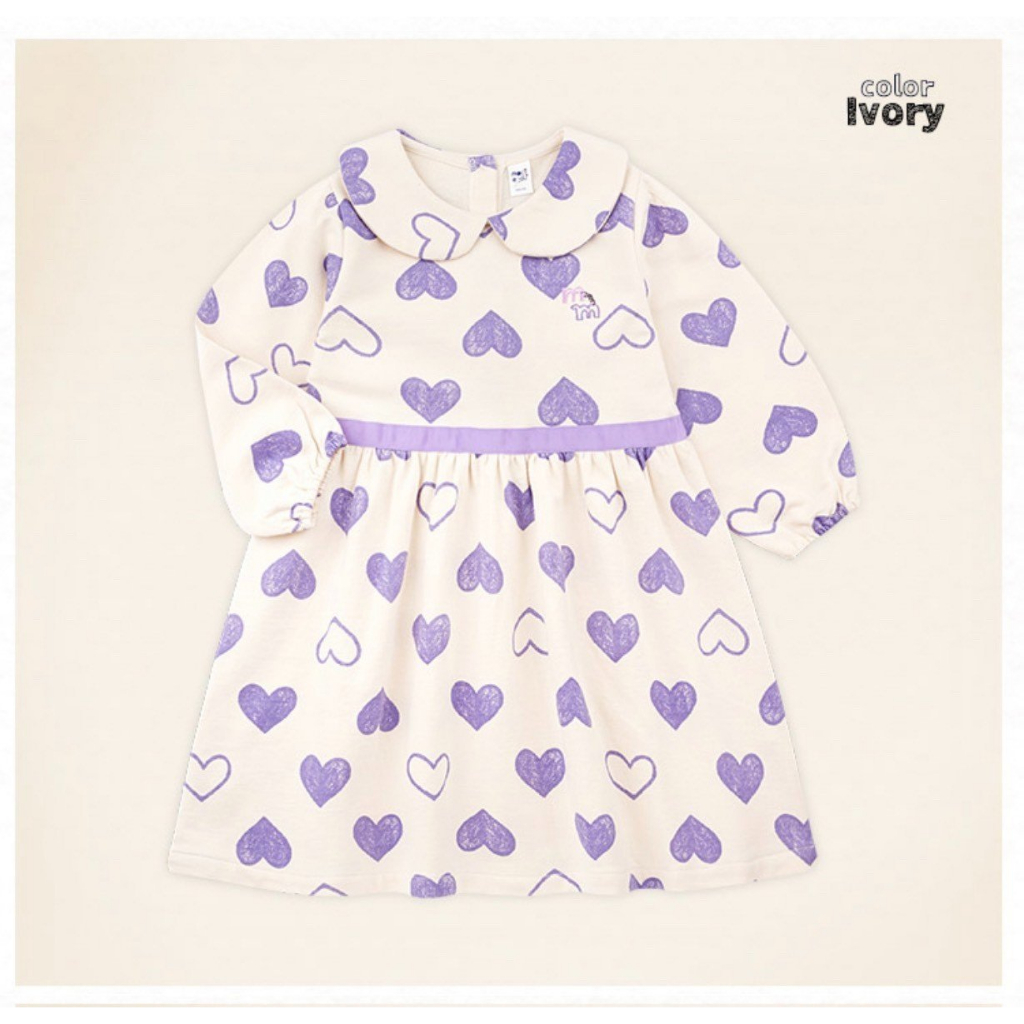 Váy nỉ da cá cổ sen tim tím bé gái Moli. HA3916