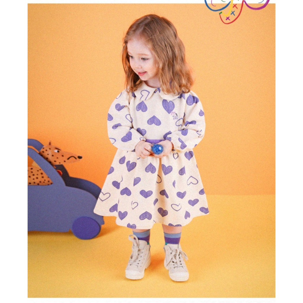 Váy nỉ da cá cổ sen tim tím bé gái Moli. HA3916