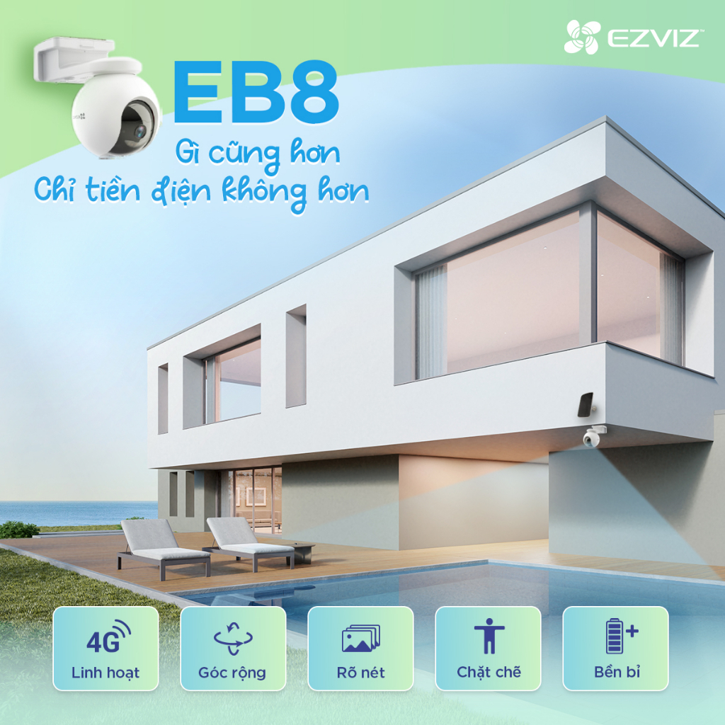 Camera Ezviz EB8 2K Dùng Sim 4G Kèm Pin Năng Lượng Mặt Trời - HKT TECHNOLOGY