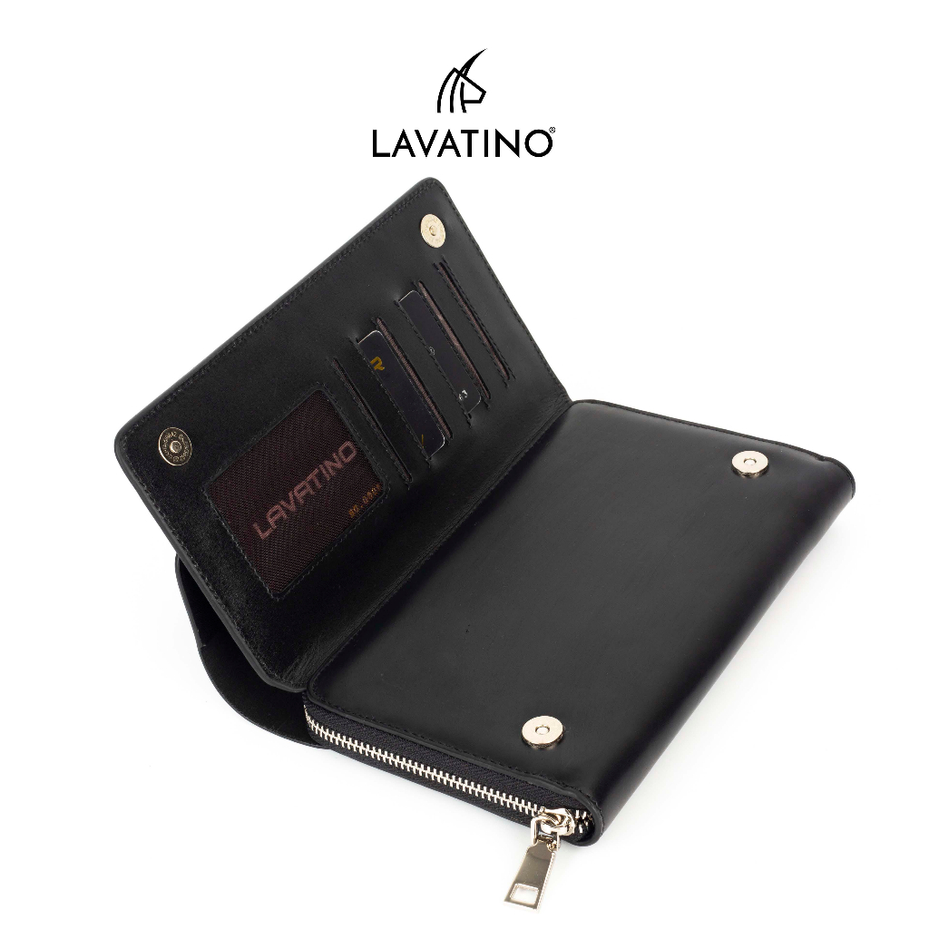 "Clutch cầm tay nam da box calf  LEGANT màu đen chính hãng Lavatino gập đôi sang trọng - CLB27