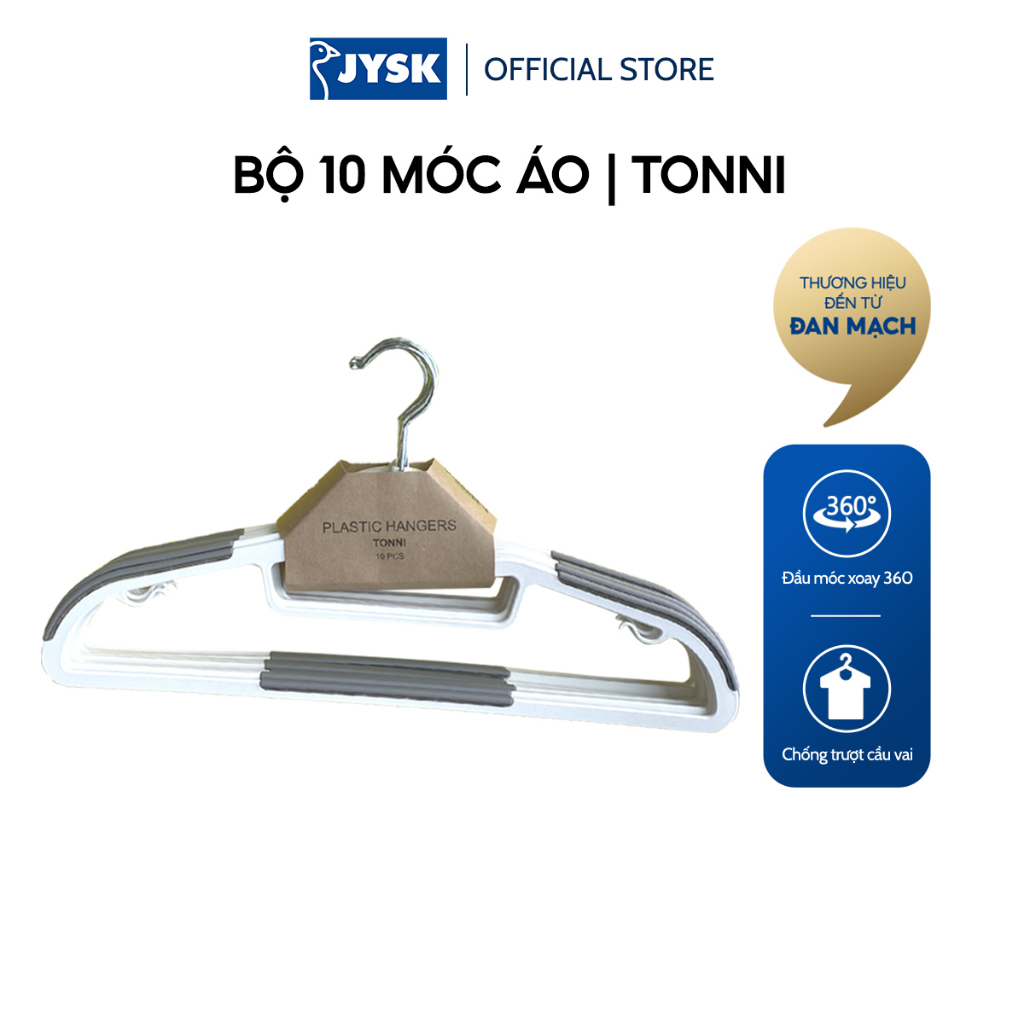 [Nhập mã JYSKTONNI giảm 10K đơn 249K] Bộ 10 móc áo | JYSK Tonni | nhựa màu xám trắng | 41.5x23x0.6 cm