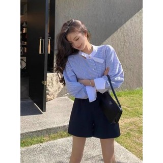 Áo sơ mi kẻ sọc cổ tàu tiểu thư hàn quốc