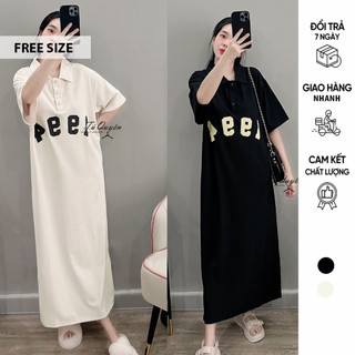 Đầm váy bầu cổ polo dáng suông dài chất mềm mát - đầm váy bầu công sở mùa hè freesize