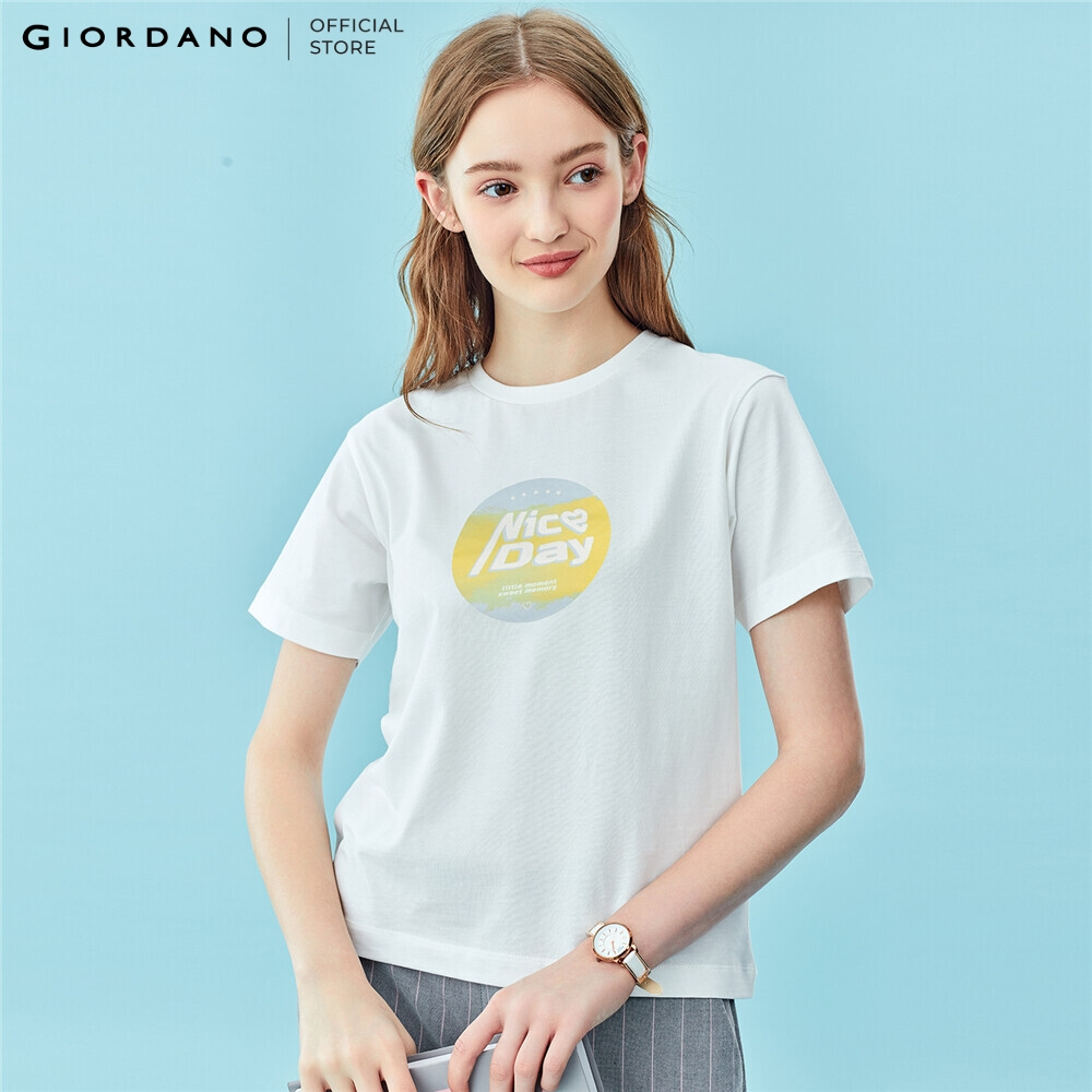 Áo thun in hình ngắn tay nữ Giordano 05391205