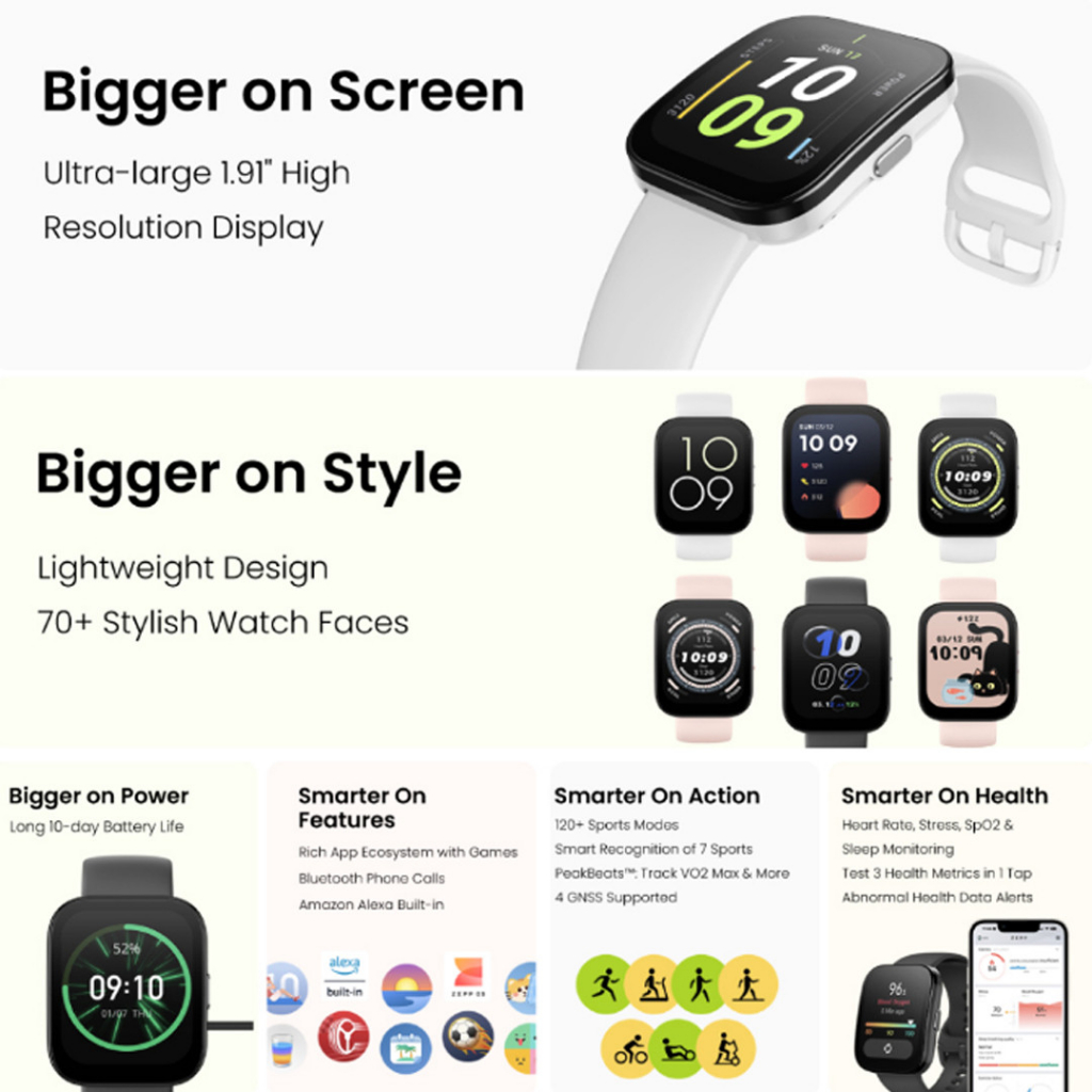 Đồng hồ thông minh theo dõi sức khỏe Amazfit Bip 5 hỗ trợ nghe gọi qua Bluetooth, định vị vệ tinh chính xác
