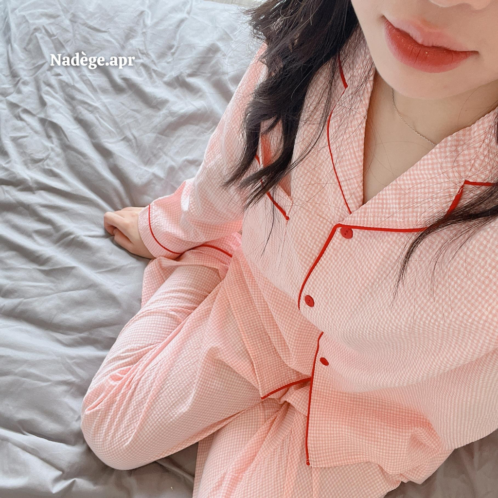 𝐏𝐢𝐧𝐤𝐲 𝐂𝐚𝐫𝐨 𝐏𝐲𝐣𝐚𝐦𝐚𝐬 🍑 Bộ ngủ, pyjamas kẻ caro chất đũi thun mát mẻ, thoáng mát - Nadege.apr
