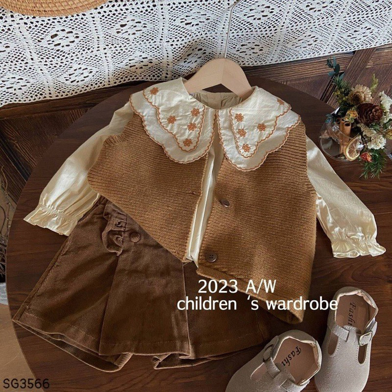 SET 3 MÓN: ÁO SƠ MI + ÁO GILE LEN MIX QUẦN NHƯNG TĂM BÉ GÁI