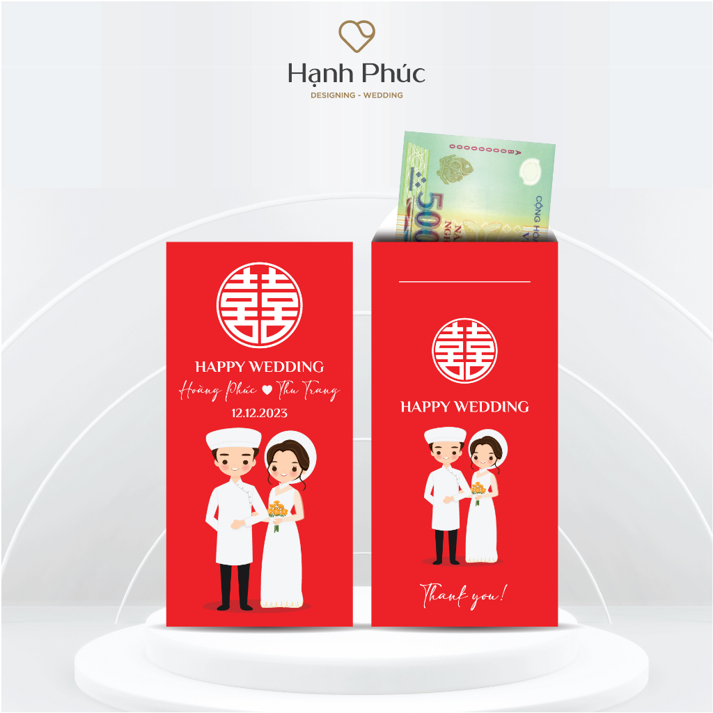 Phong Bì Cưới Hỏi Trao Duyên In Tên CD - CR Theo Yêu Cầu  - KT: 8cm x 16,5cm