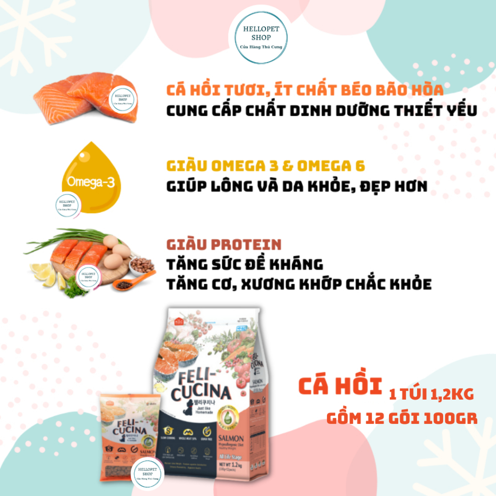 Thức ăn hạt mềm cho chó Feli-Cucina không tinh bột Thịt Bò, Thịt Vịt & Cá hồi Hàn Quốc cho chó trên 3 tháng tuổi kén ăn
