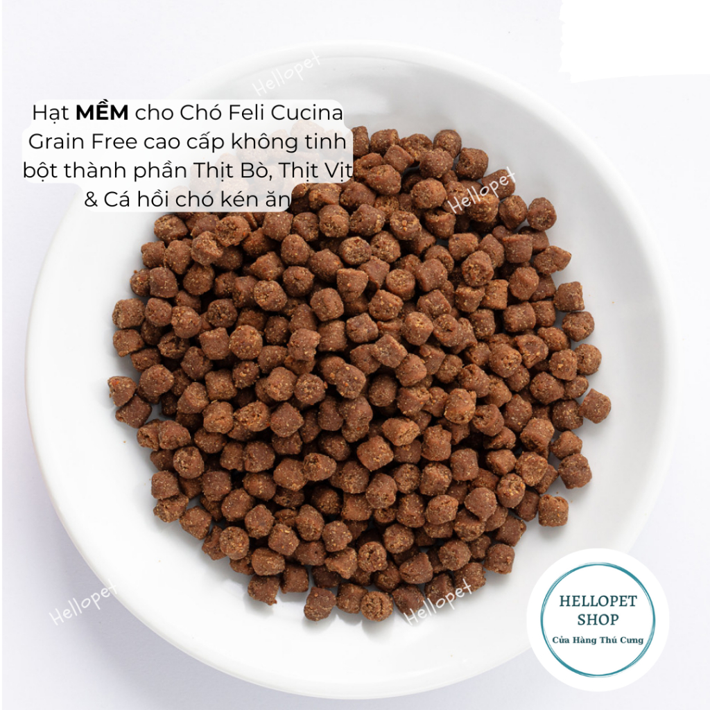Thức ăn hạt mềm cho chó Feli-Cucina không tinh bột Thịt Bò, Thịt Vịt & Cá hồi Hàn Quốc cho chó trên 3 tháng tuổi kén ăn