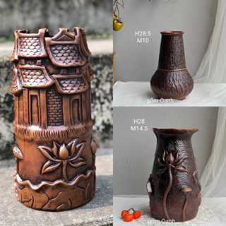 bình hoa men mộc khắc nổi thủ công gốm Bát Tràng Cao Cấp