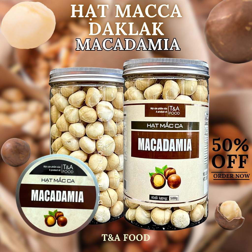 Hạt Macca Daklak Tách vỏ Hộp 500gr Hạt macca nhân nguyên hạt không vỏ - XƯỞNG HẠT MACCA T&A