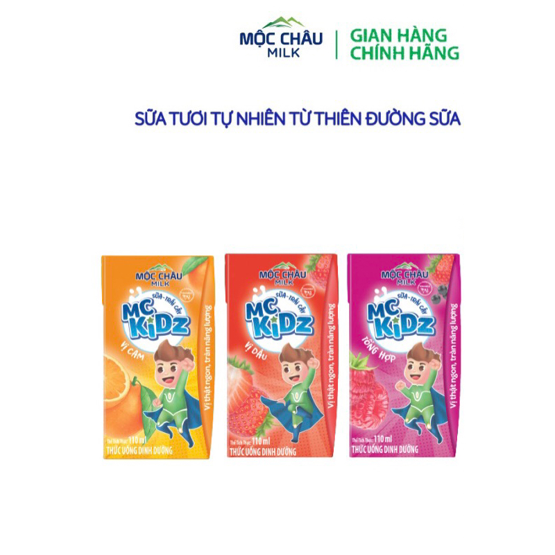 Sữa Tươi Mộc Châu Kidz Thùng 6 vỉ x 110ml Vị Cam/Vị dâu/Vị Tổng Hợp