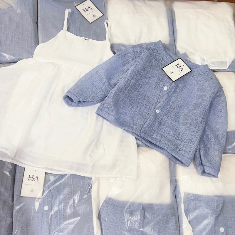 Set áo khoác lưới váy dây xinh xỉu đón thu cho bé gái