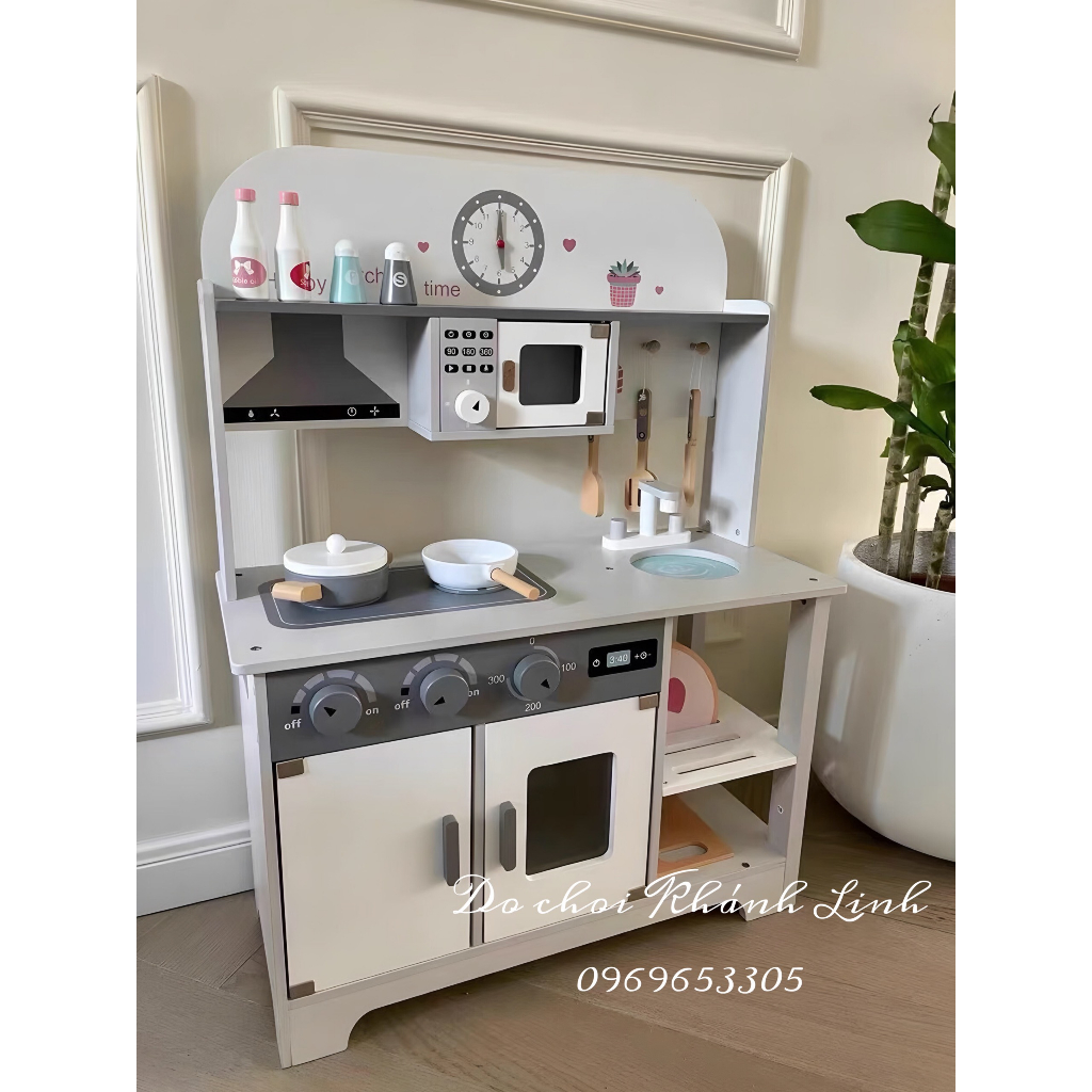 Đồ chơi bếp BABIBO bằng gỗ 72cm- 97cm màu ghi cho bé