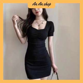Đầm váy body tay phồng nhún ngực, đầm váy chất thun bo gân tăm mềm mịn ,phong cách Hàn quốc gợi  cảm
