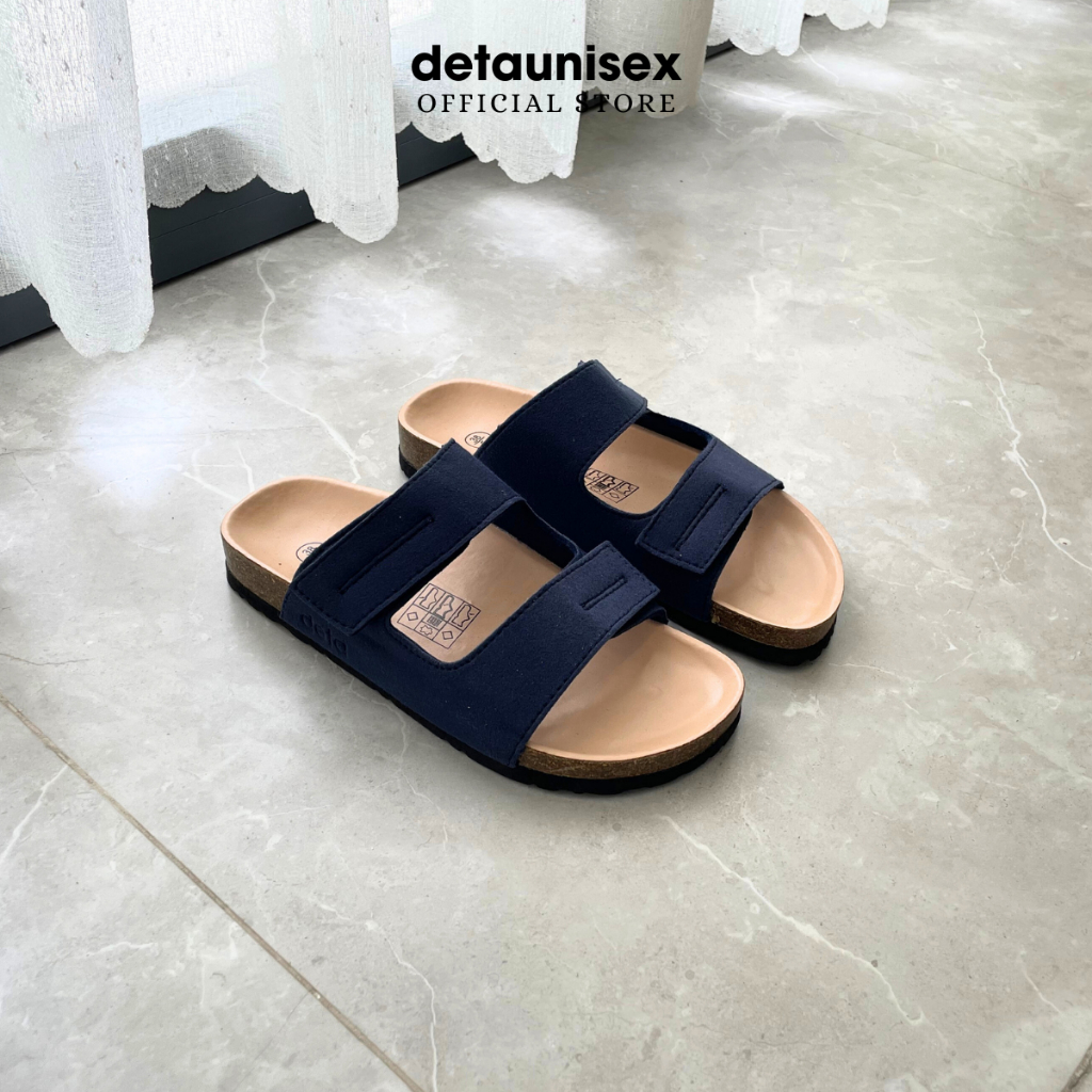 Giày dép đế trấu nam nữ  DETAUNISEX 2 quai ngang tiện dụng Birken lót si kem - DETA25X