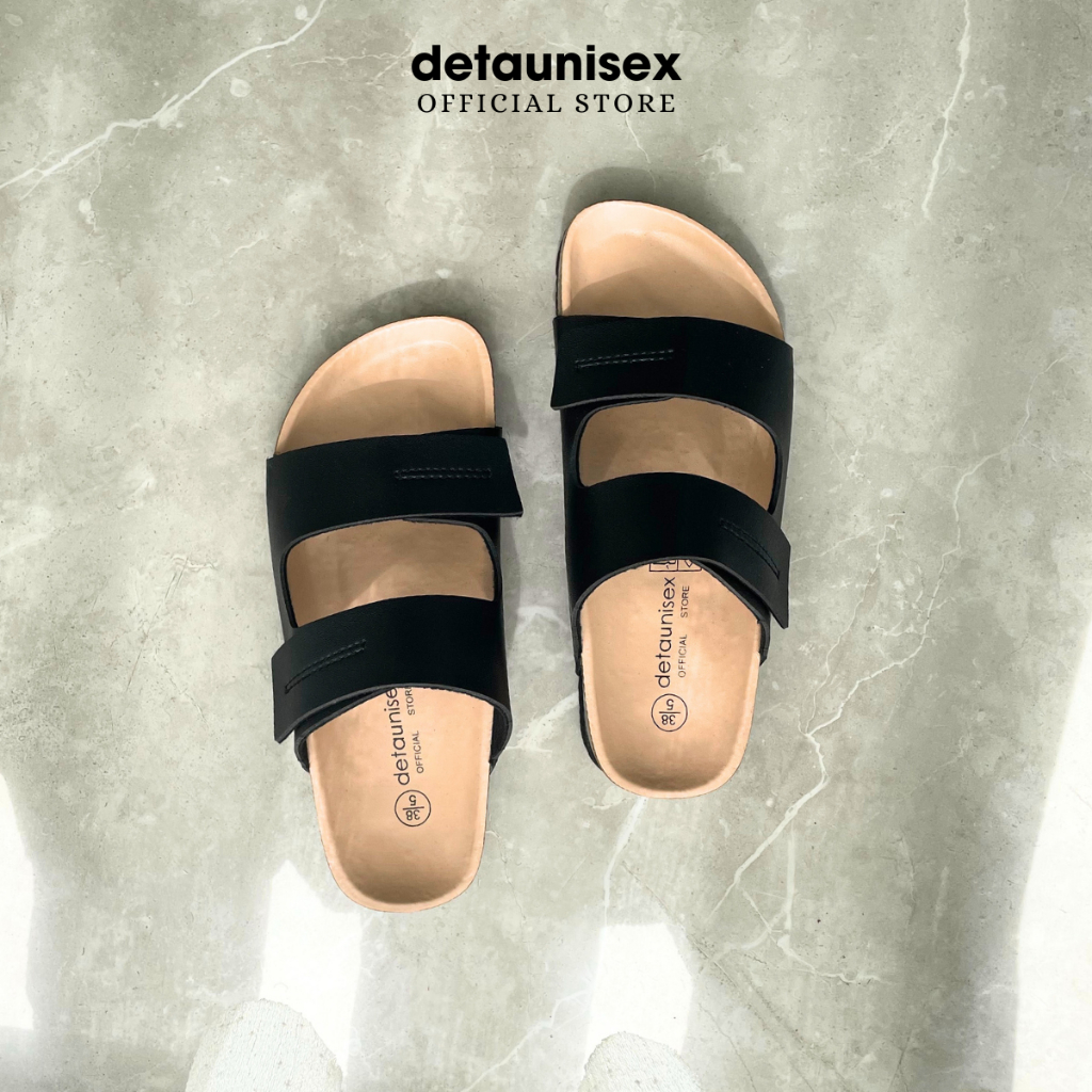 Giày dép đế trấu nam nữ  DETAUNISEX 2 quai ngang tiện dụng Birken lót si kem - DETA25