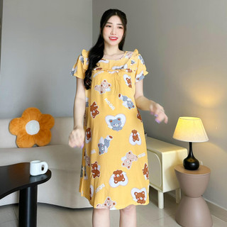 EVERMOM | Đầm bầu tôn 2 da thái viền bèo ngực mặc nhà cả bầu và sau sinh mềm mát