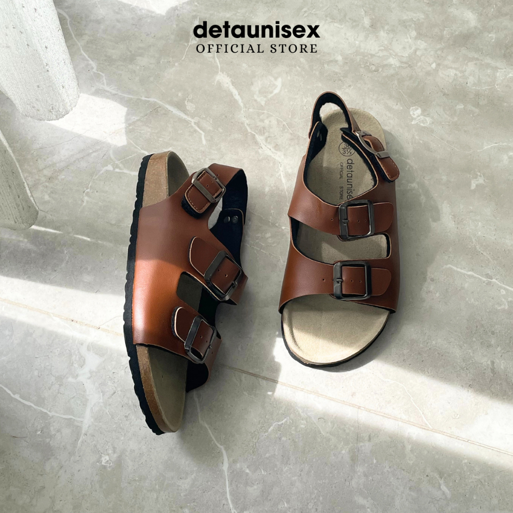 Giày dép đế trấu quai ngang 2 khoá nam nữ Detaunisex thời trang Birken công sở - màu Bò - SATA21B