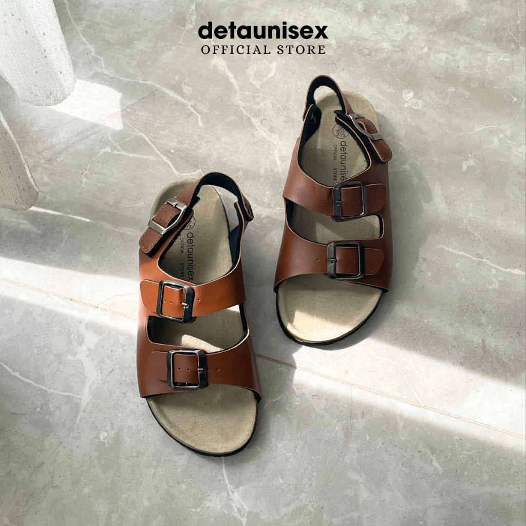 Giày dép đế trấu quai ngang 2 khoá nam nữ Detaunisex thời trang Birken công sở - màu Bò - SATA21B