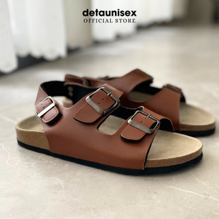 Giày dép đế trấu quai ngang 2 khoá nam nữ Detaunisex thời trang Birken công sở - màu Bò - SATA21B