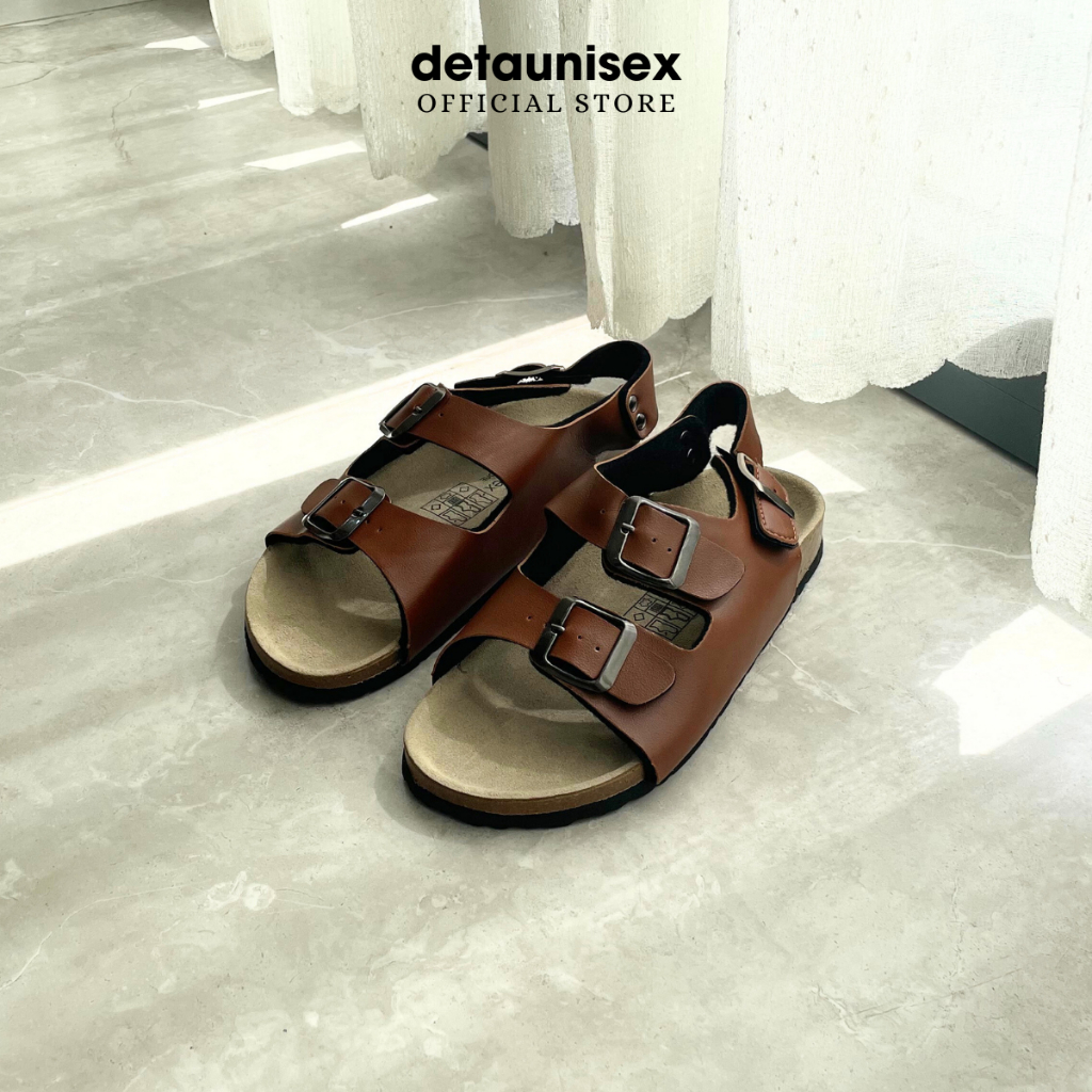 Giày dép đế trấu quai ngang 2 khoá nam nữ Detaunisex thời trang Birken công sở - màu Bò - SATA21B