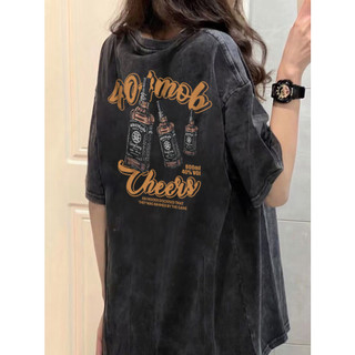 FOCUS local brand vintage áo wash áo phông nữ cổ tròn áo shirt áo oversize tay lỡ 100%cotton