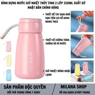 Bình Đựng Nước Giữ Nhiệt Nóng Lạnh Thủy Tinh 2 Lớp 400ML Nhật Bản, Có Quai Xách, Đựng Cafe, Nhỏ Gọn, Tiện Lợi, Cho Bé