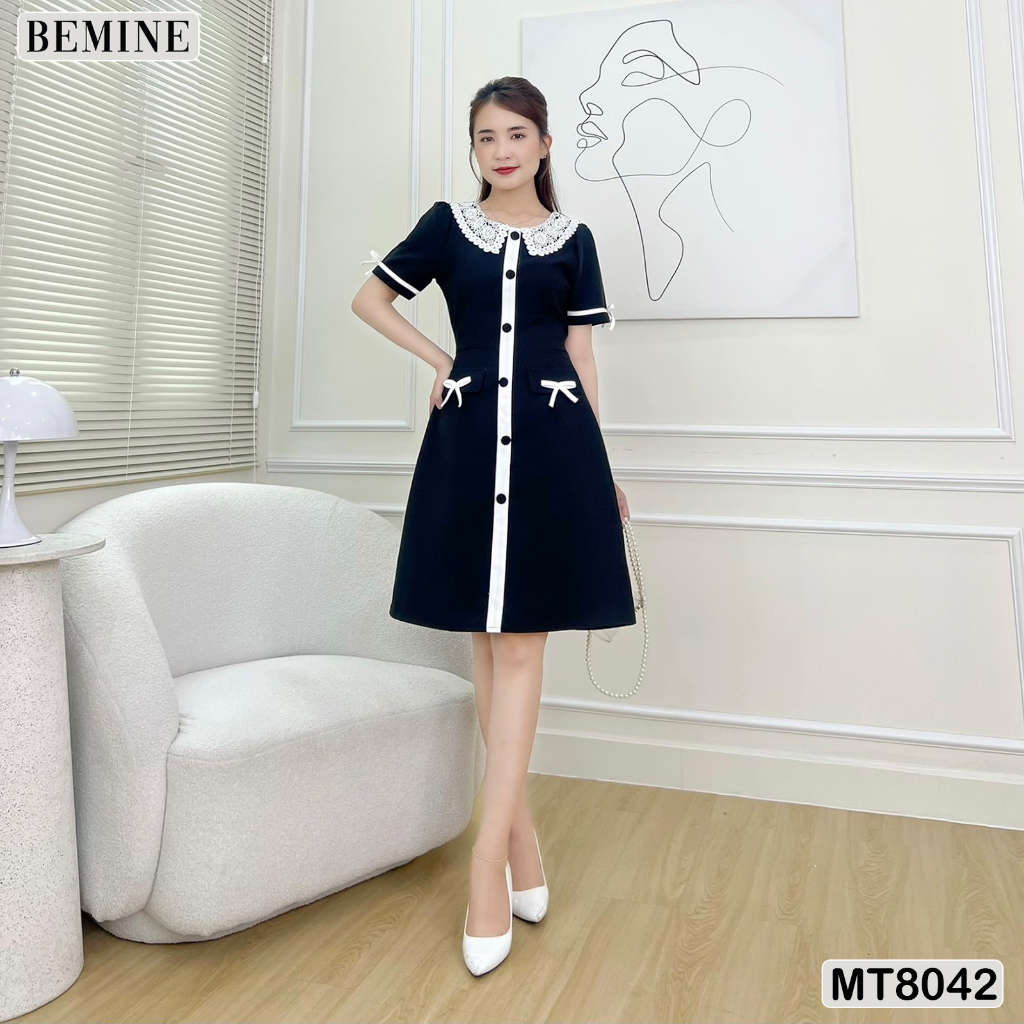 Đầm thiết kế cổ ren tùng chữ A BEMINE MT8042