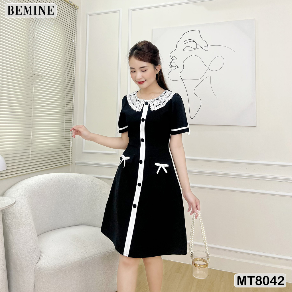 Đầm thiết kế cổ ren tùng chữ A BEMINE MT8042