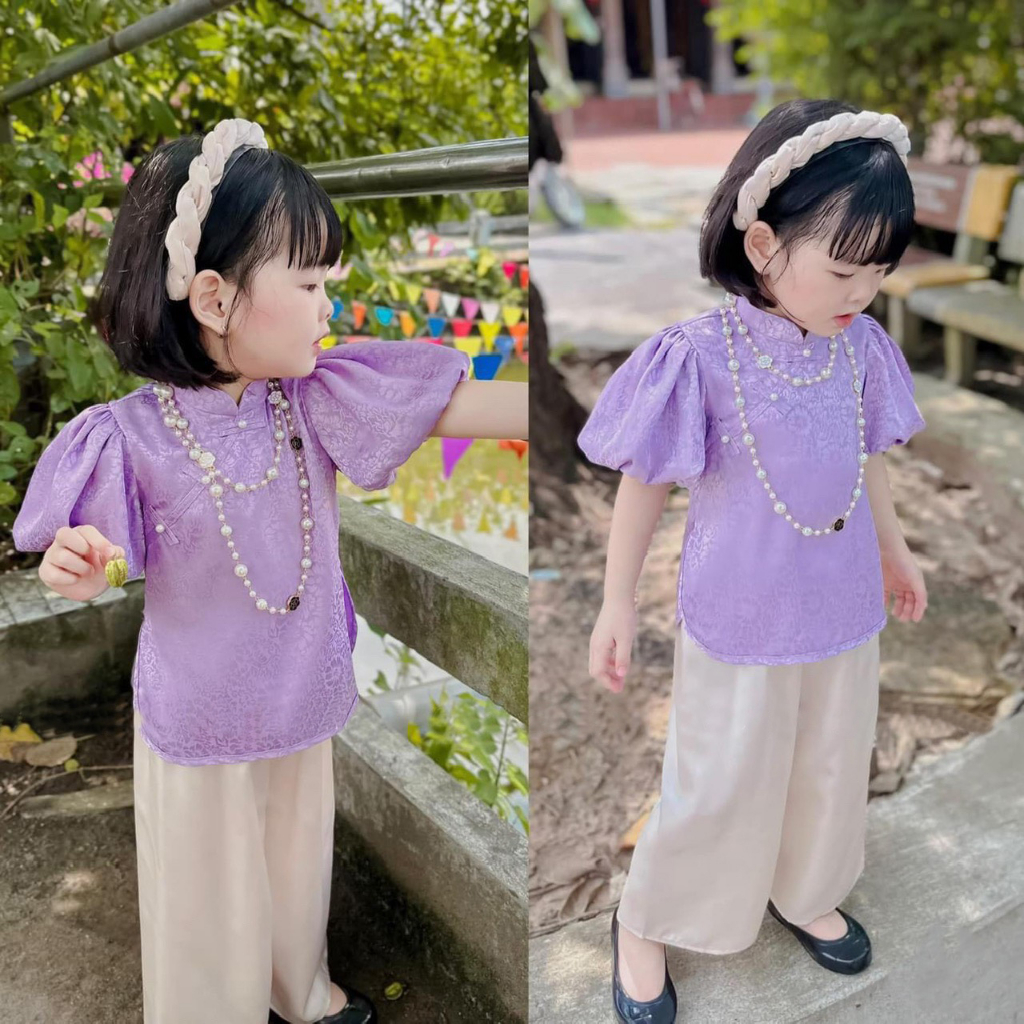 Set Lụa Gấm Tay Phồng Kute dành cho bé Gái