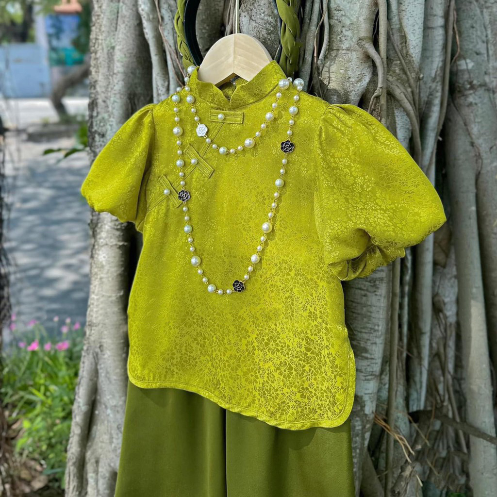 Set Lụa Gấm Tay Phồng Kute dành cho bé Gái