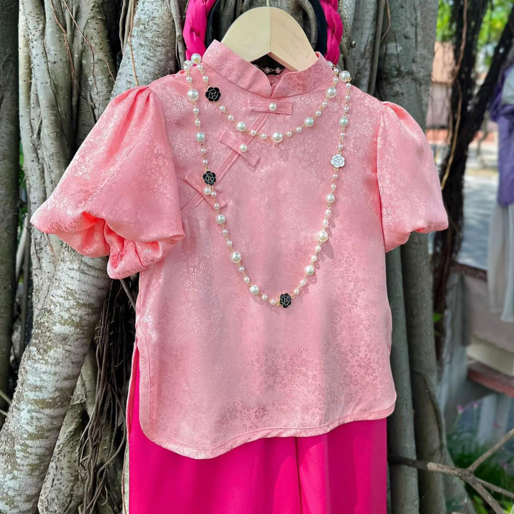 Set Lụa Gấm Tay Phồng Kute dành cho bé Gái
