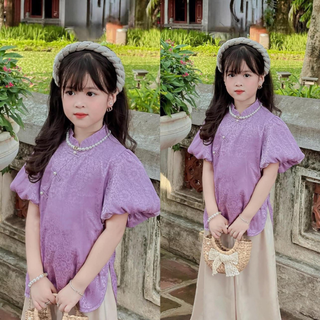 Set Lụa Gấm Tay Phồng Kute dành cho bé Gái