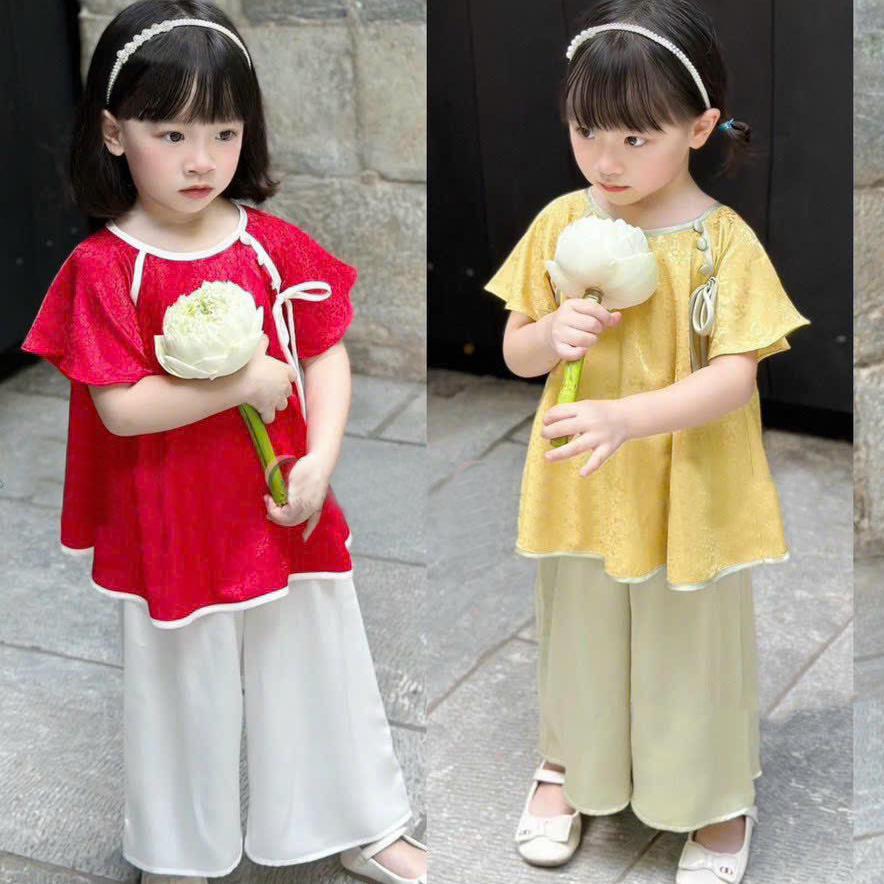 Sét Lụa Gấm Cổ Tròn Cánh Tiên dành cho bé Gái
