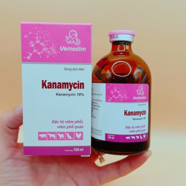 KANAMYCIN 10% Vemedim 100ml, dd tiêm viêm phế quản, viêm phổi cho Gà đá, Vịt, chó, mèo, dê, cừu, trâu,bò, heo.