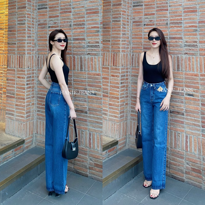 ẢNH THẬT- HÀNG CÓ SẴN - Quần Jeans Ống Suông Nữ MANGO & GAP Quần Jean Ống Suông, Ống Rộng Wash Trà Màu Xanh - Xanh đậm