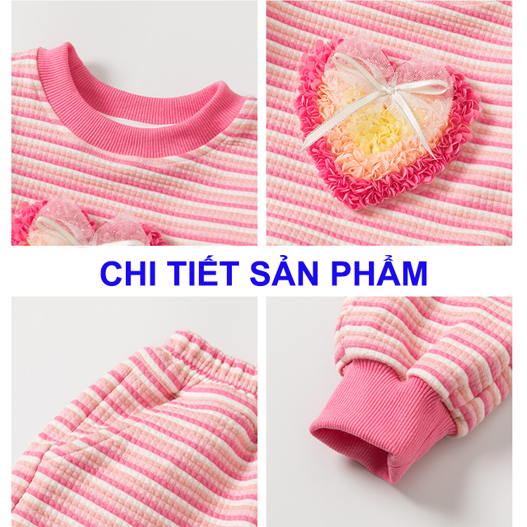 Quần áo trẻ em, hàng thu đông chất Tăm Gân, Trái Tim thêu Ngực Kute