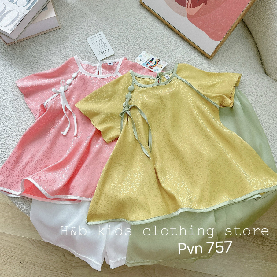 Sét Lụa Gấm Cổ Tròn Cánh Tiên dành cho bé Gái