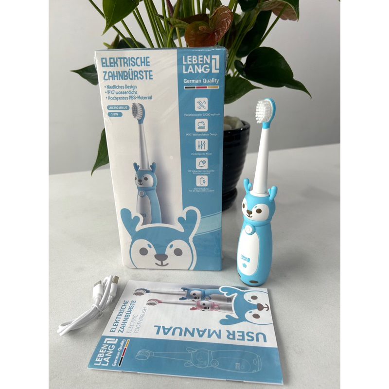 Bàn chải điện cho bé lebenlang LBL3021, 2 đầu bàn chải thay thế, Hàng chính hãng