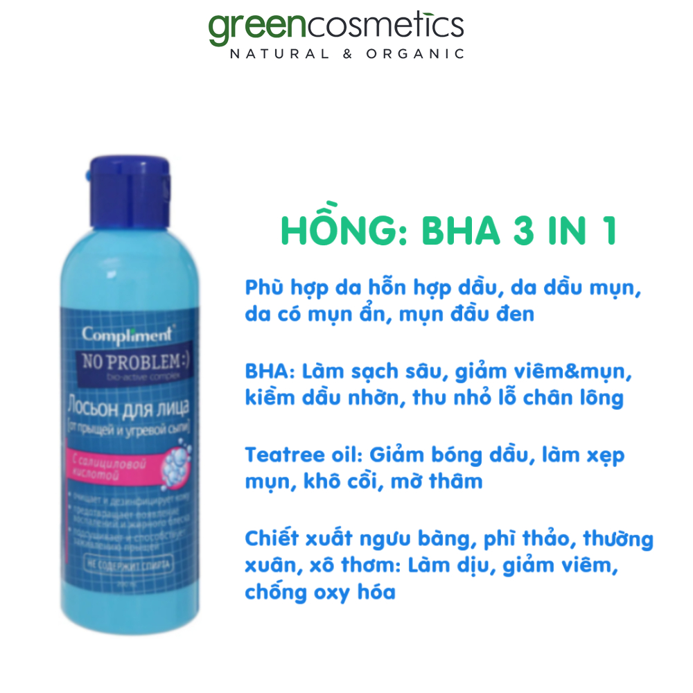 Toner BHA Compliment No Problem 200ml Làm Sạch Sâu, Giảm dầu Mụn Trên Da