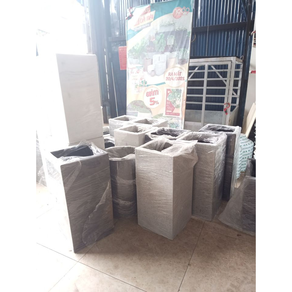 Chậu Đá Mài Vuông Trụ - Đủ Kích Thước, chậu xi măng đá mài trồng cây.
