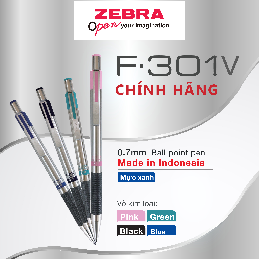 Viết Bi Bấm F301V 0.7mm Zebra - Nhật [Chính Hãng] - mực xanh