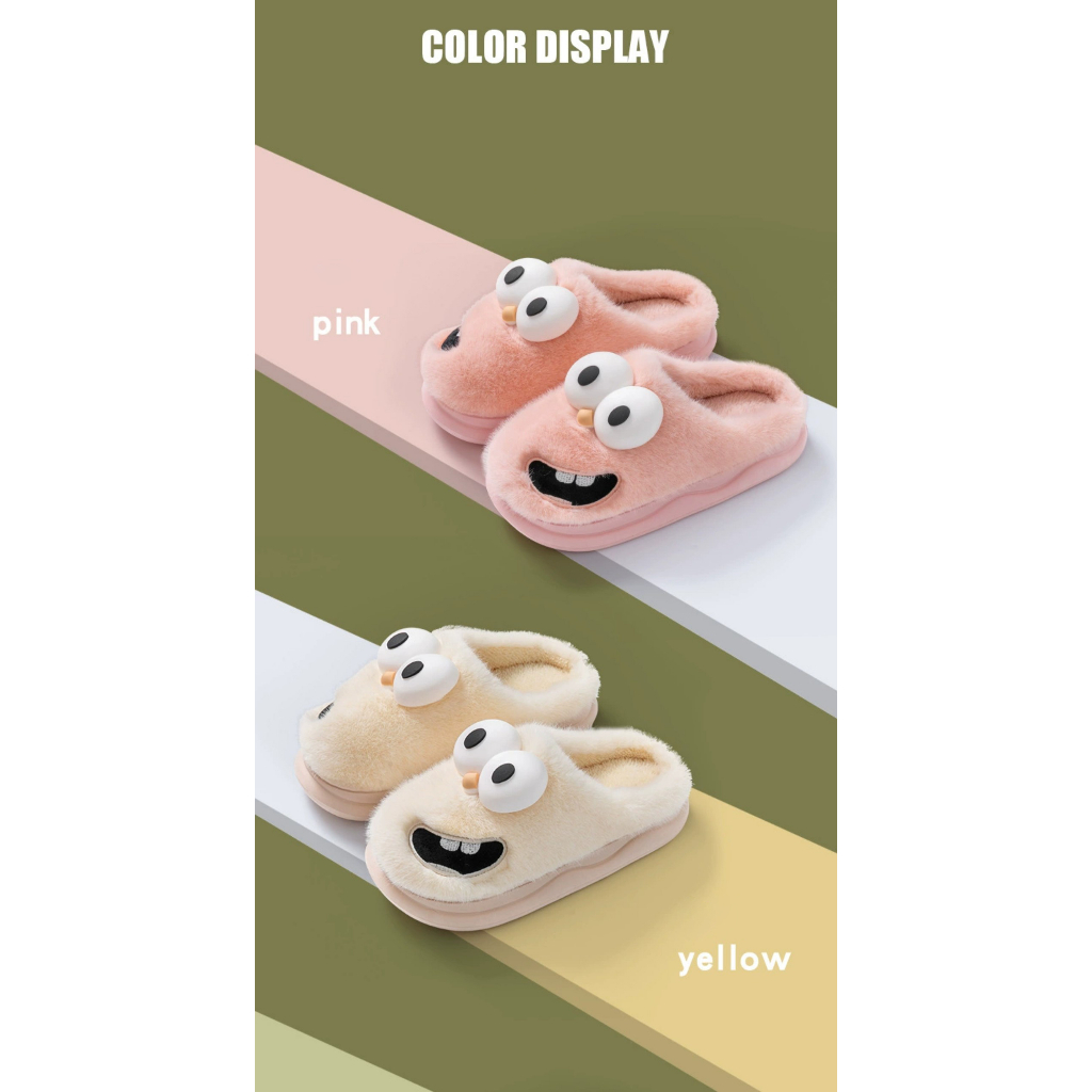 Dép bông mắt to vô tri mùa đông đế cao 3.5cm đi chơi, đi ở nhà chống bám bẩn con mắt dễ thương hot trend 2023