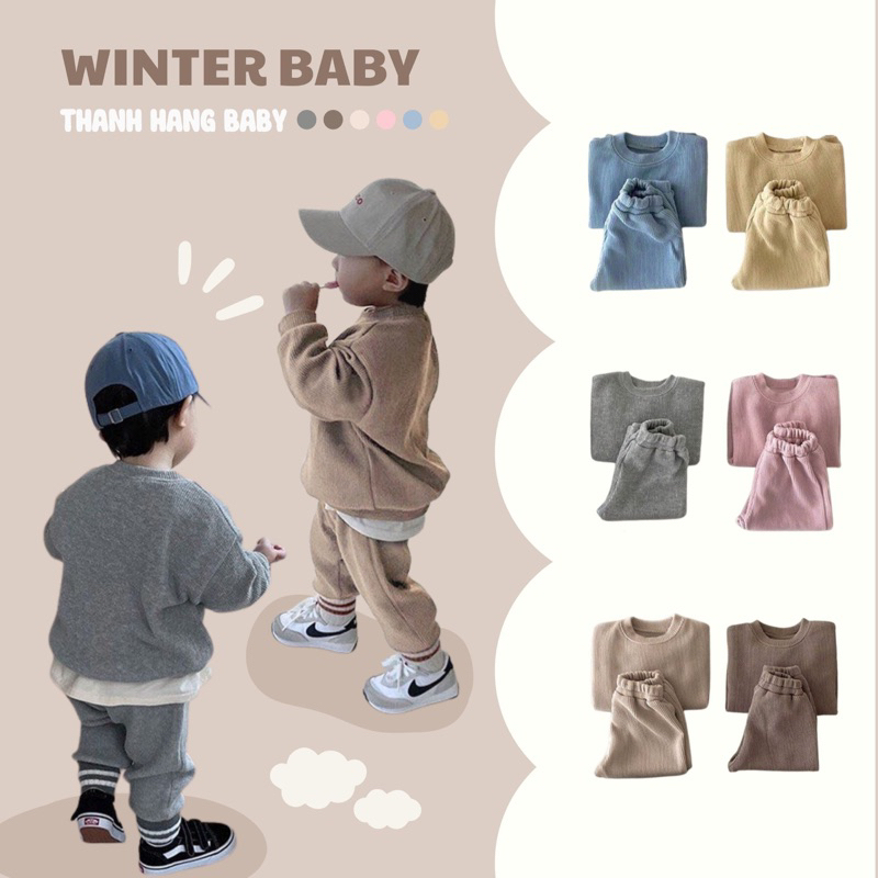 Bộ nỉ dài tay thu đông cho bé trai và bé gái thanh hằng baby 7kg và 17kg