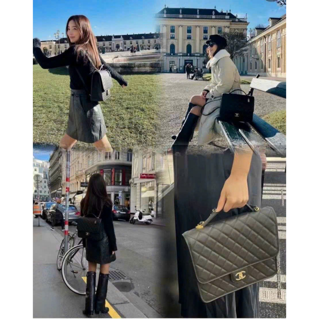 Balo dáng cặp công sở nam nữ unisex 2 trong 1 có quai cầm ô trám da bóng da lì size 30 fullbox super vip Cha nel Smano