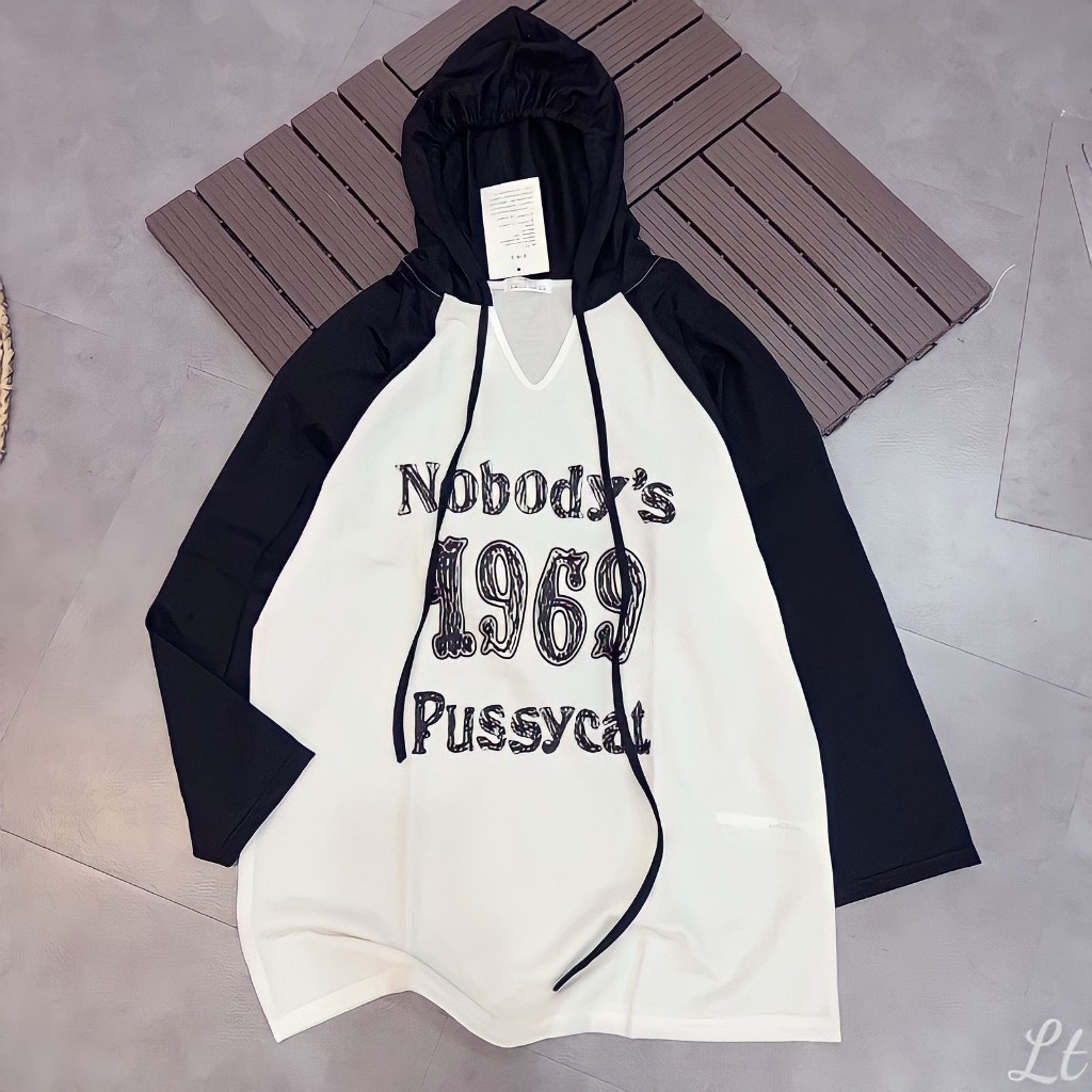 Áo hoodie Nữ, Áo Thun Giấy Nobody 1969 Cổ V Phối màu Siêu Xinh